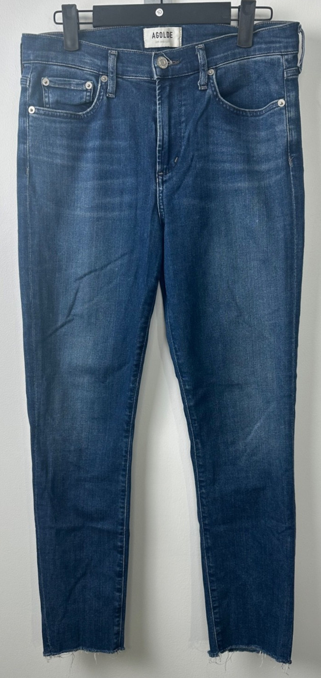 AGOLDE Sophie Crop Skinny Jeans Indigo Raw Hem High Rise Size 28 Boho D29